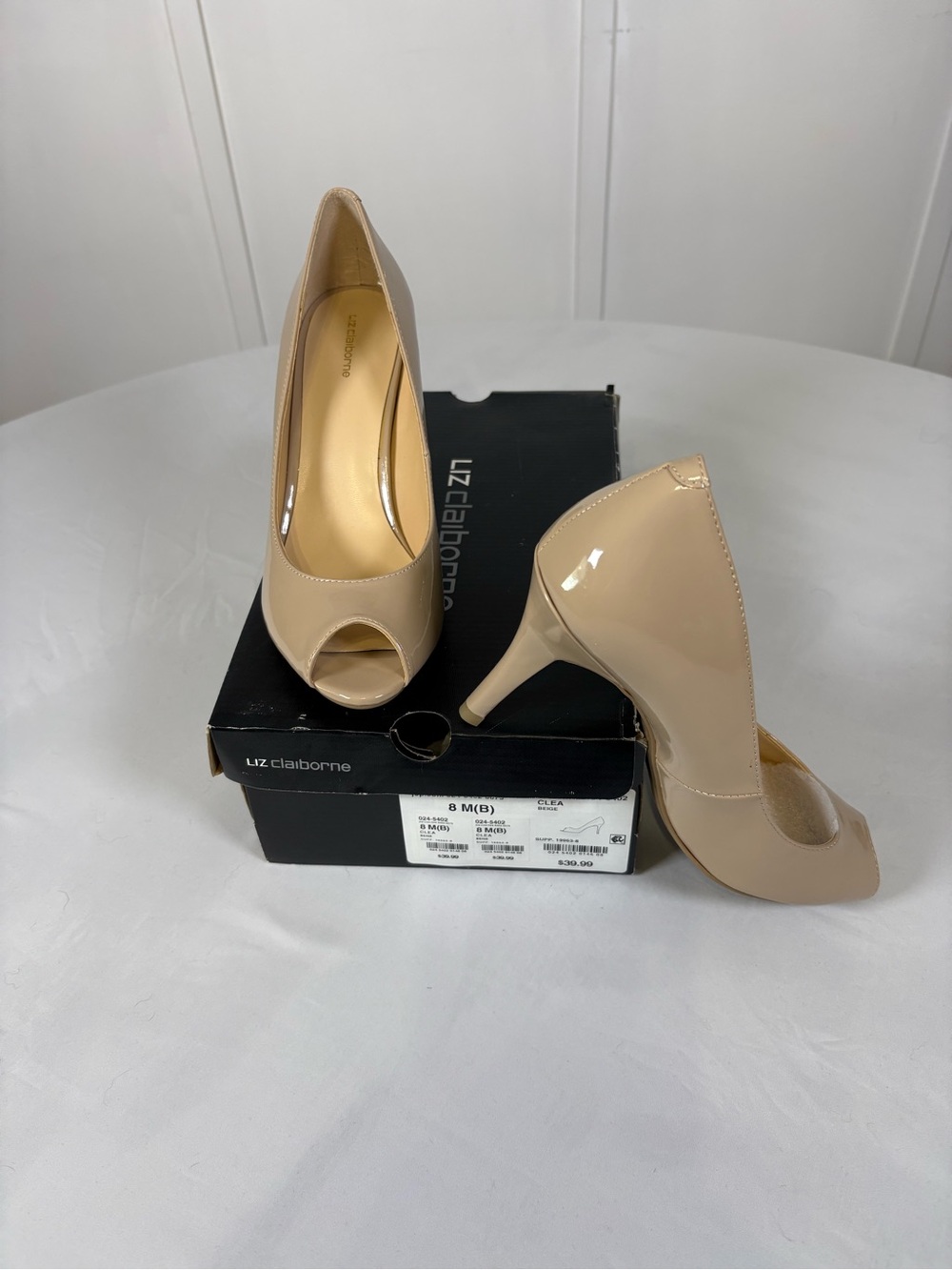 Liz Claiborne Nude Patent Peep-Toe Pumps